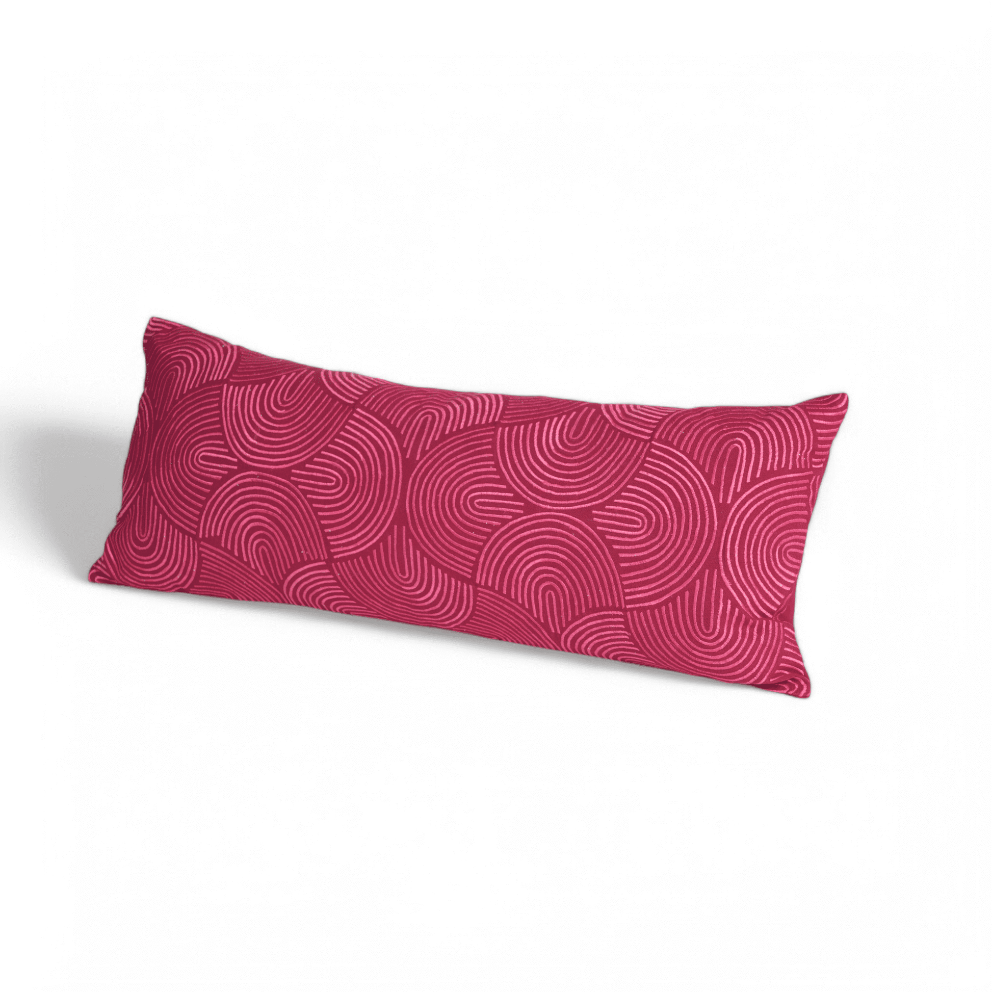 KASHIDAKAARI - Magenta long lumbar cotton pillow cover with modern retro pattern embroidery, 12X30 inches, other sizes available