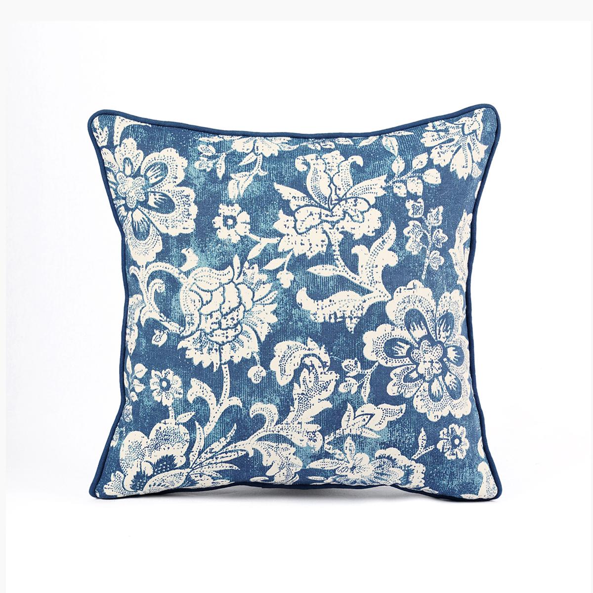 Indigo DOMINOTERIE bold floral print cotton pillow cover, sizes available