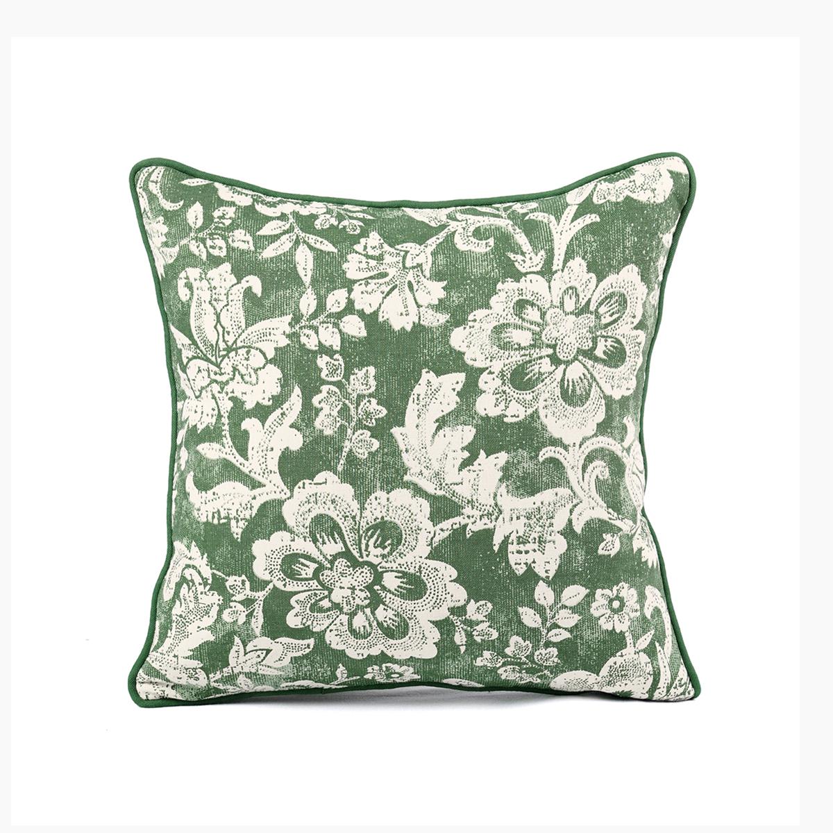 Green DOMINOTERIE bold floral print cotton pillow cover, sizes available