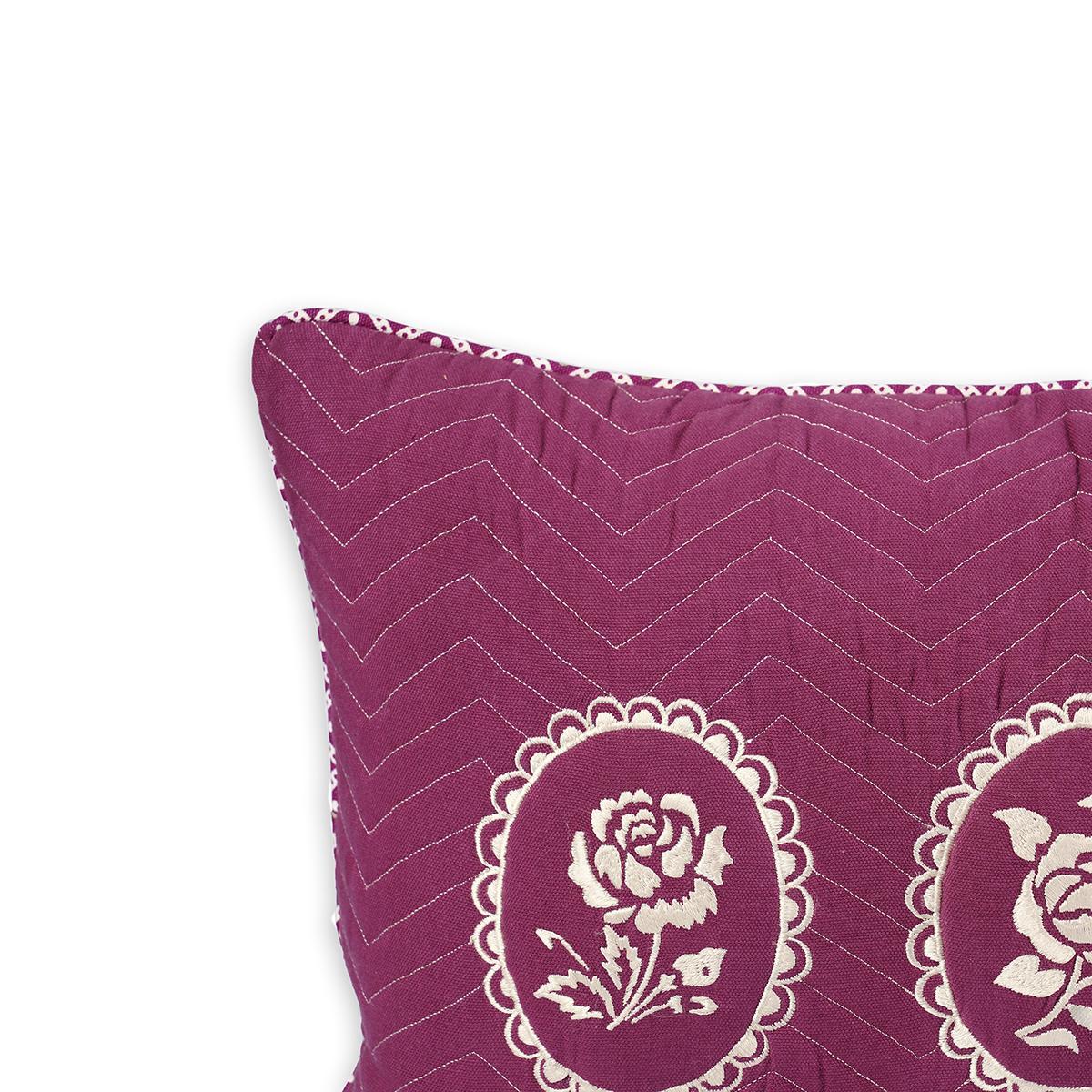Plum/maroon DOMINOTERIE embroidered cotton pillow cover, sizes available