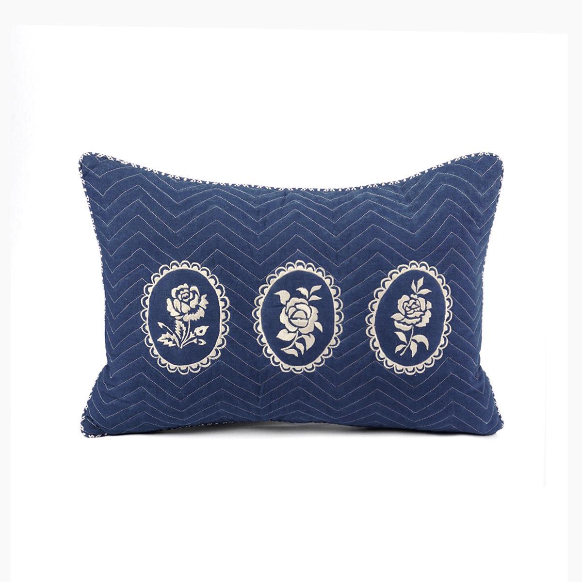 Indigo/dark blue DOMINOTERIE embroidered cotton pillow cover, sizes available