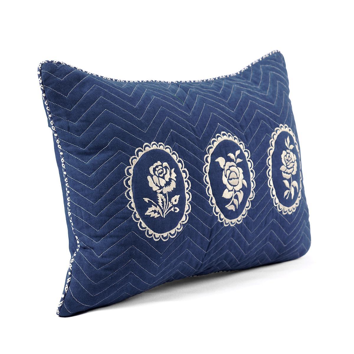 Indigo/dark blue DOMINOTERIE embroidered cotton pillow cover, sizes available