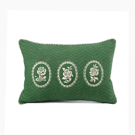 Green DOMINOTERIE embroidered cotton pillow cover, sizes available