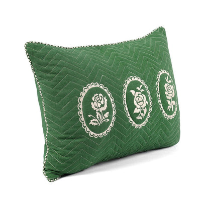 Green DOMINOTERIE embroidered cotton pillow cover, sizes available