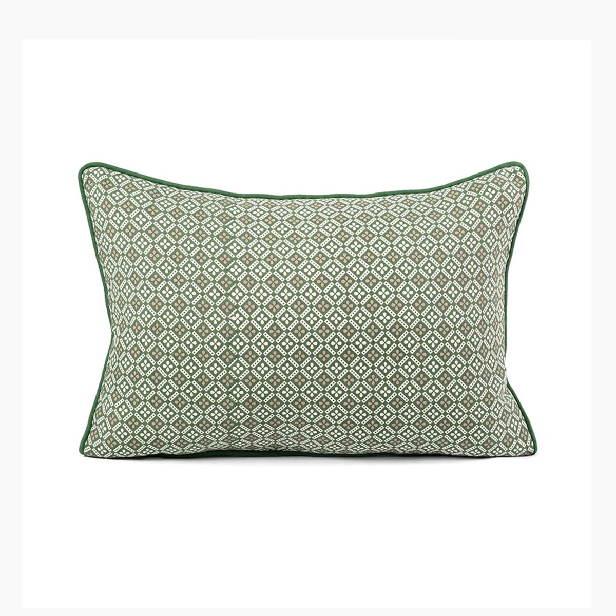 Green DOMINOTERIE geometric print cotton pillow cover, sizes available
