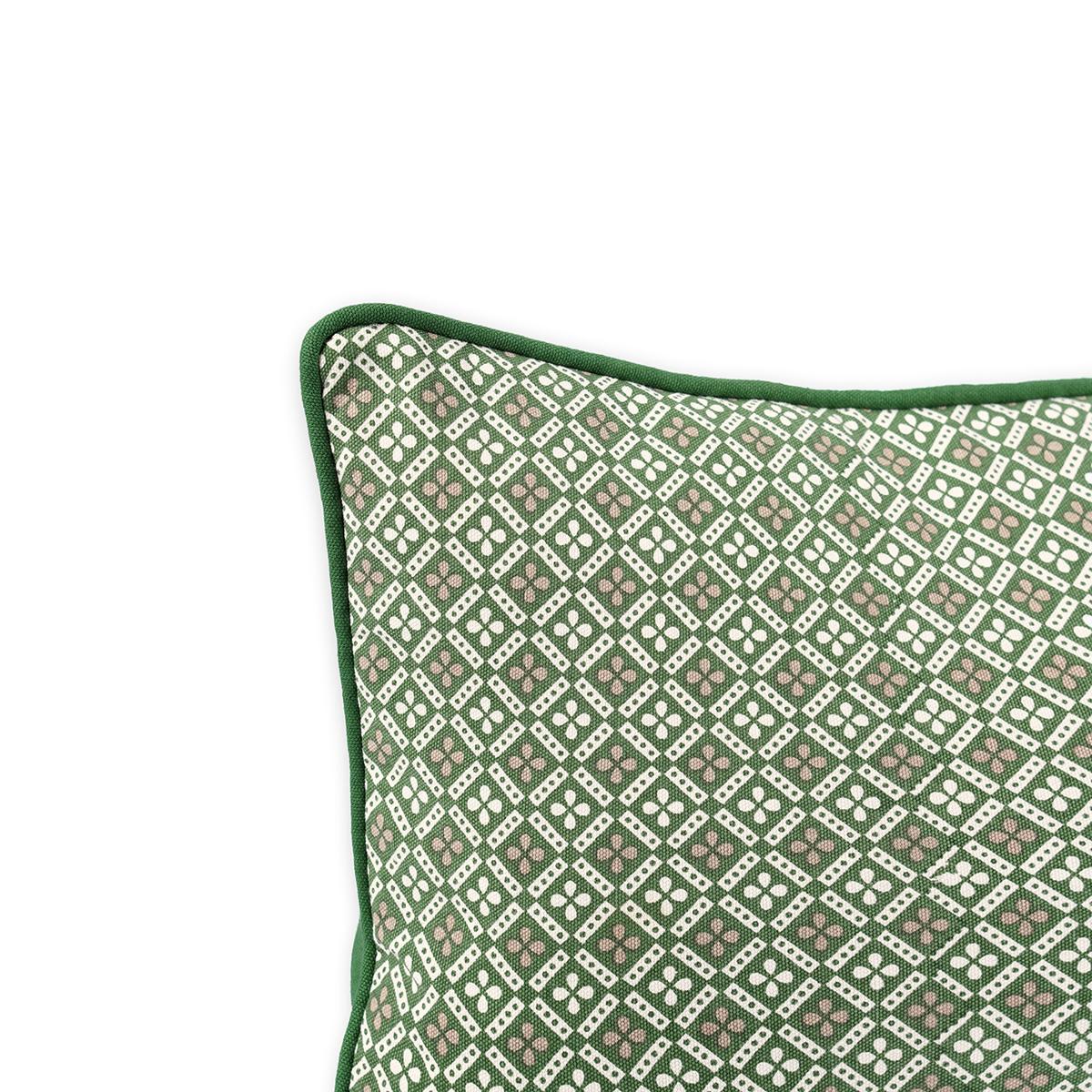 Green DOMINOTERIE geometric print cotton pillow cover, sizes available