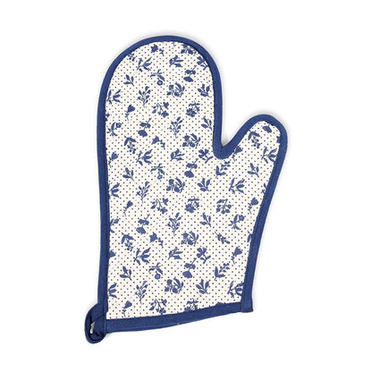DOMINOTERIE Indigo blue floral print Pot holder and Glove, kitchen accessory, 100% cotton, view options