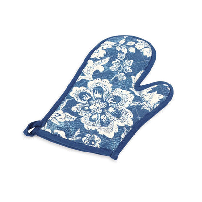 DOMINOTERIE Indigo Blue bold floral print Pot holder and Glove, kitchen accessory, 100% cotton, view options