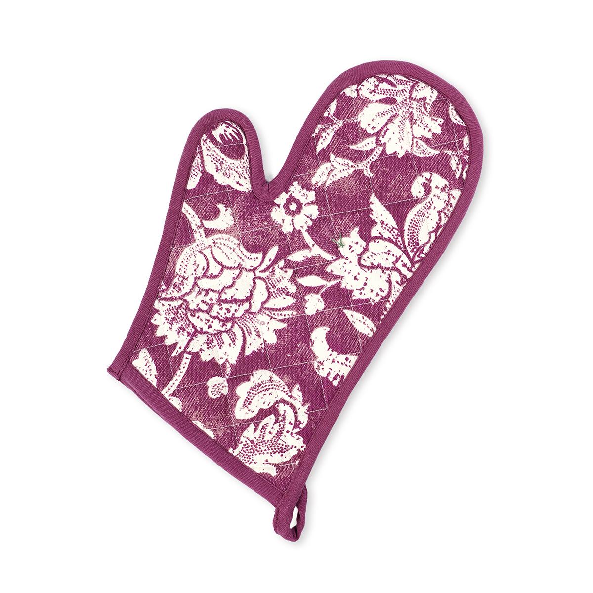 DOMINOTERIE Plum bold floral print Pot holder and Glove, kitchen accessory, 100% cotton, view options