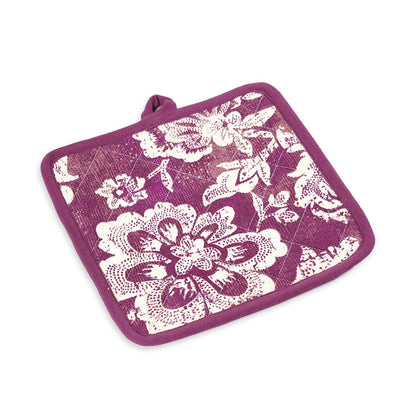 DOMINOTERIE Plum bold floral print Pot holder and Glove, kitchen accessory, 100% cotton, view options