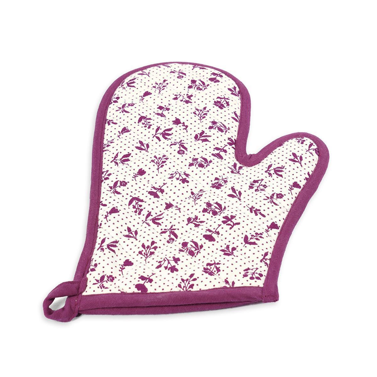 DOMINOTERIE Plum floral print Pot holder and Glove, kitchen accessory, 100% cotton, view options
