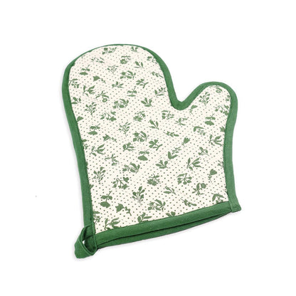 DOMINOTERIE Green floral print Pot holder and Glove, kitchen accessory, 100% cotton, view options