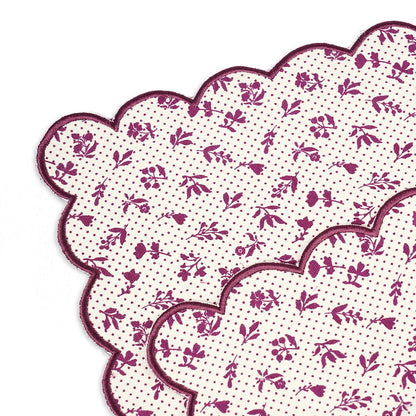 Maroon/Plum scalloped cotton Placemat with floral block print , 13X19 inches