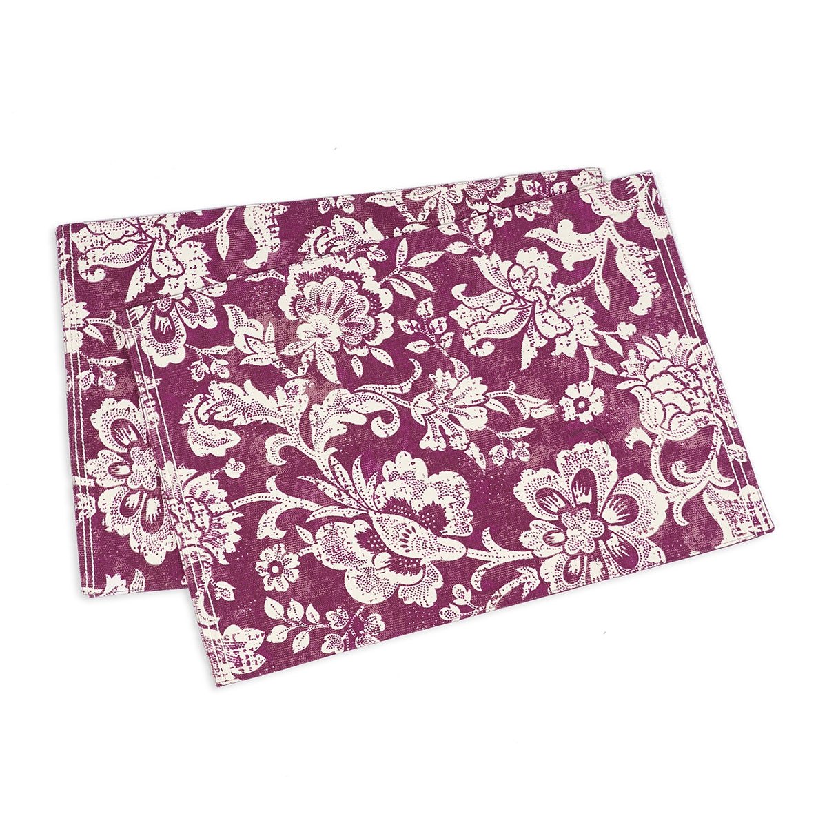 Maroon/Plum cotton Placemat with bold floral block print , 13X19 inches