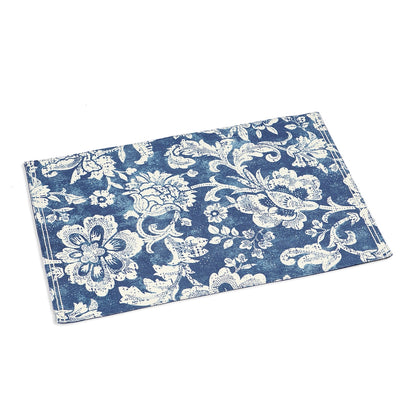 Indigo Blue cotton Placemat with bold floral block print , 13X19 inches