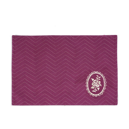 Maroon/Plum cotton Placemat with chevron and vintage rose motif embroidery, 13X19 inches