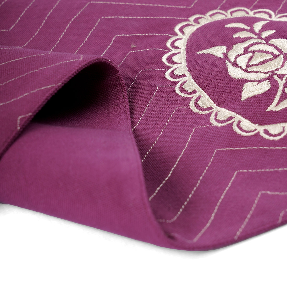 Maroon/Plum cotton Placemat with chevron and vintage rose motif embroidery, 13X19 inches