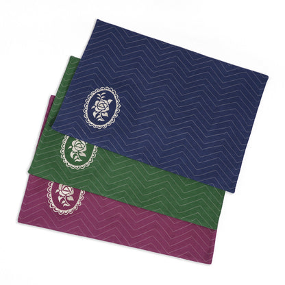 Green Dominoterie Rose Embroidered Placemat | 13×19 Inches | Set of 2, 4 & 6