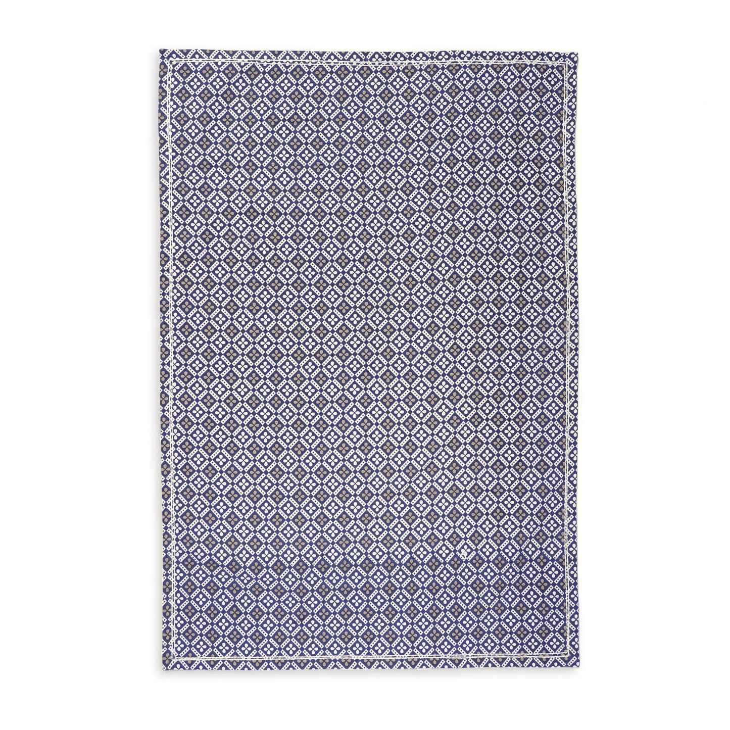 DOMINOTERIE Indigo Blue Printed Kitchen Towel, geometrical pattern, 100% cotton, size 20"X28"