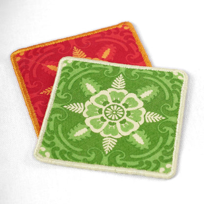 Pack of 8 cotton printed reversible coasters with wooden coaster box