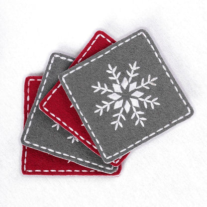 CHRISTMAS COASTER SET - Pack of 8 Felt embroidered coasters with wooden coaster box