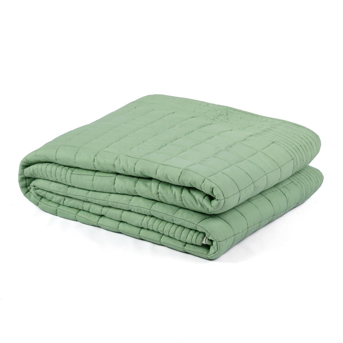 SAGE GREEN cotton quilted bedspread with check pattern, Sizes available