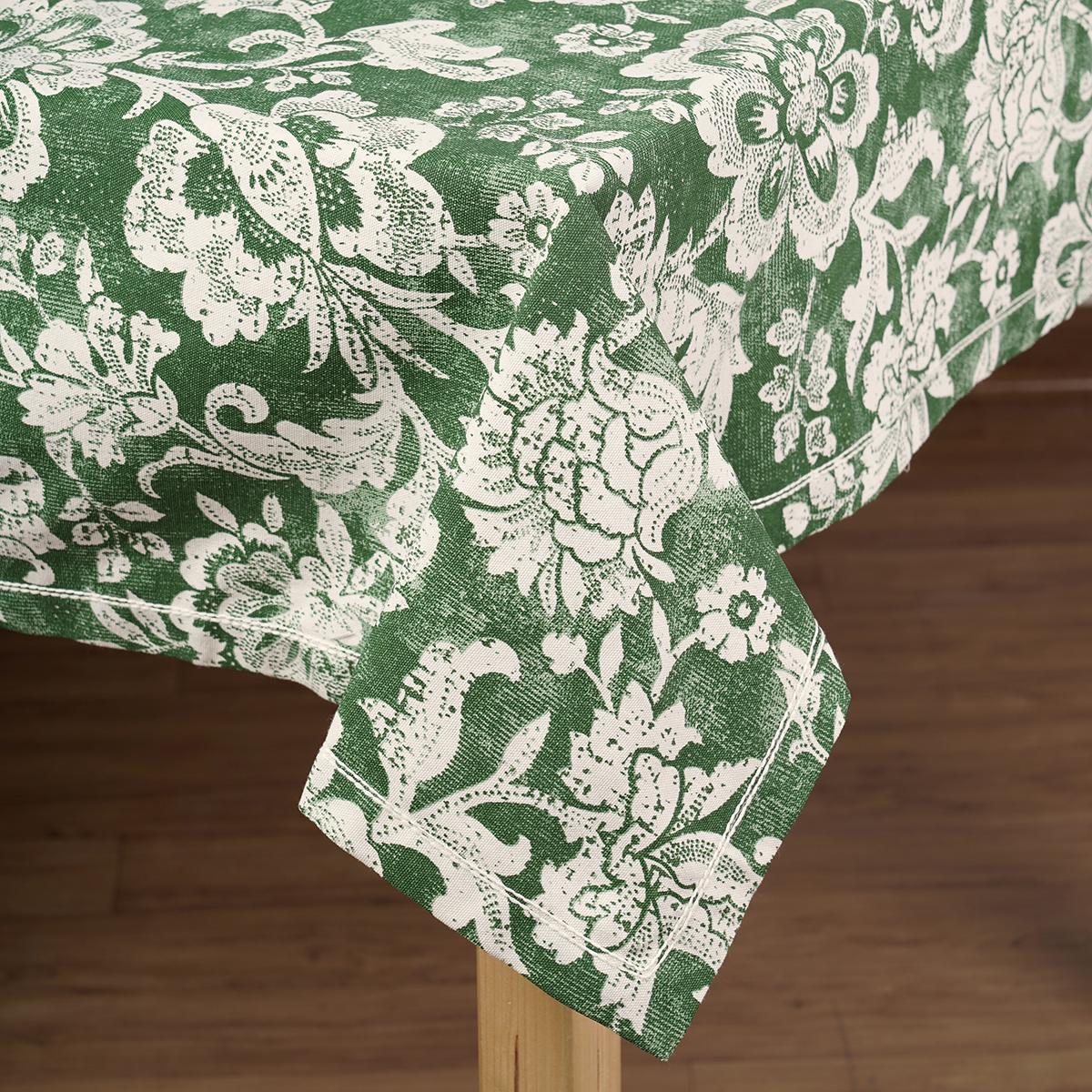 Green DOMINOTERIE bold floral print cotton table cover, sizes available