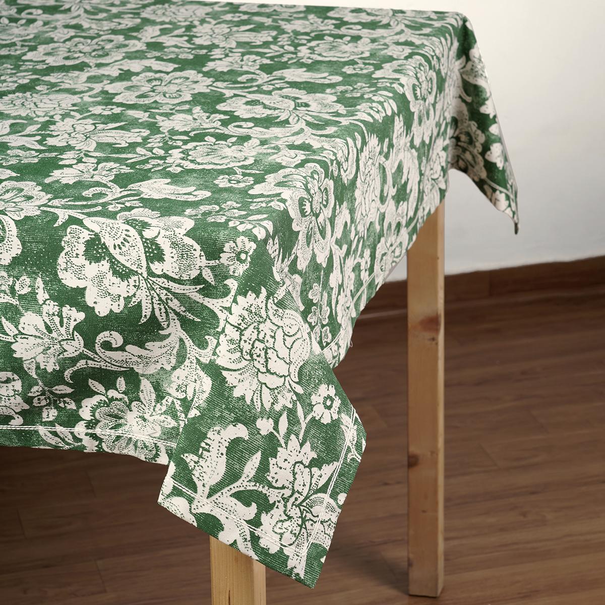 Green DOMINOTERIE bold floral print cotton table cover, sizes available