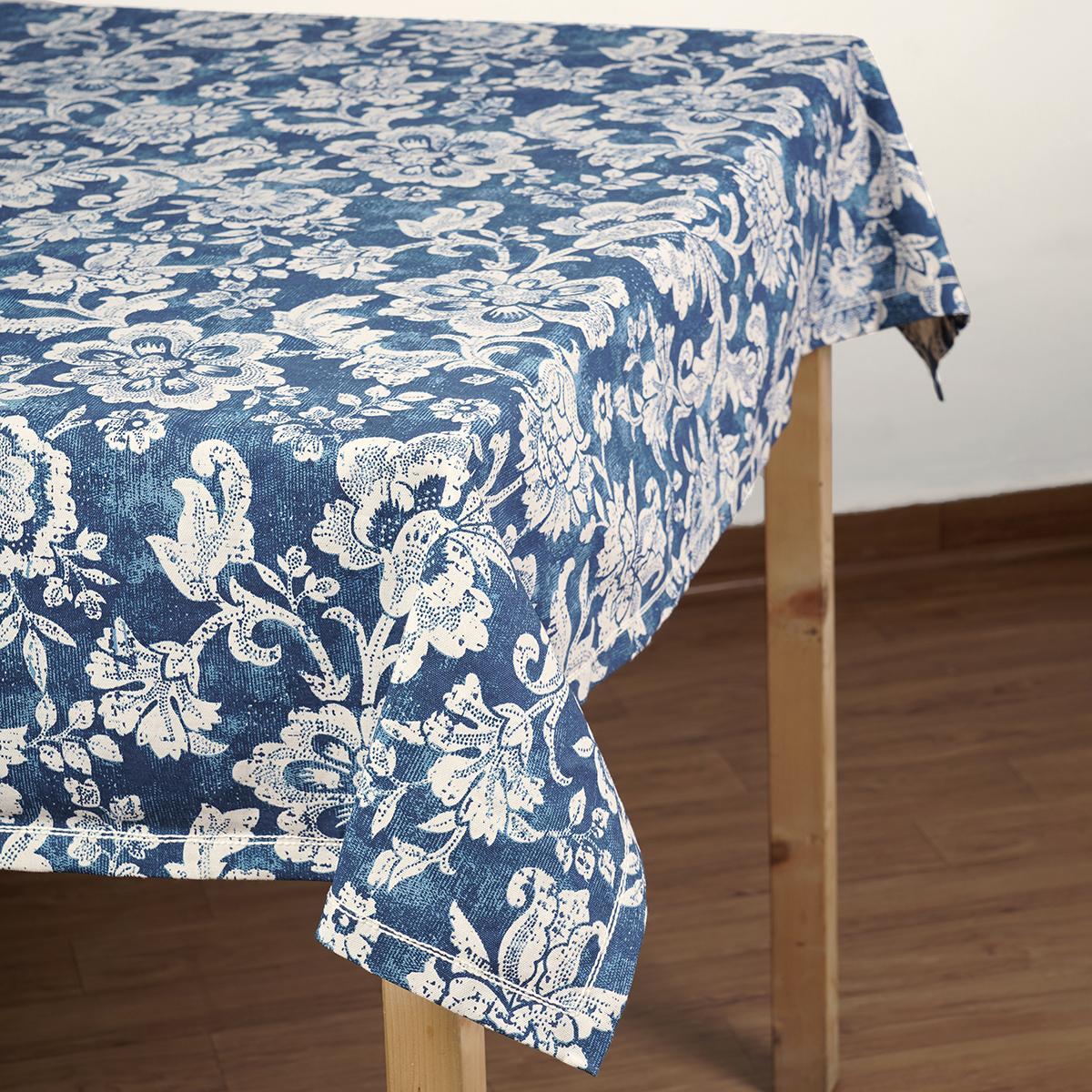 Indigo/Dark blue DOMINOTERIE bold floral print cotton table cover, sizes available