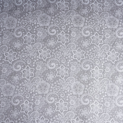 Grey lace pattern printed sheer fabric
