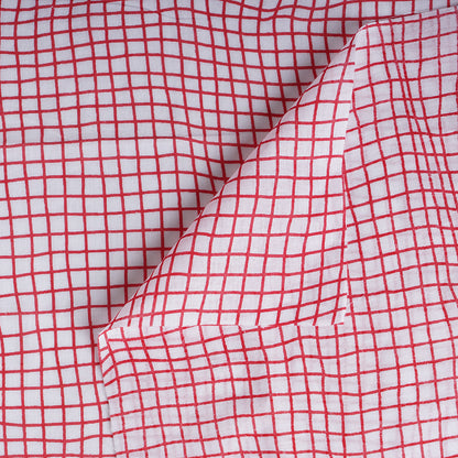 Red illusion check print sheer fabric