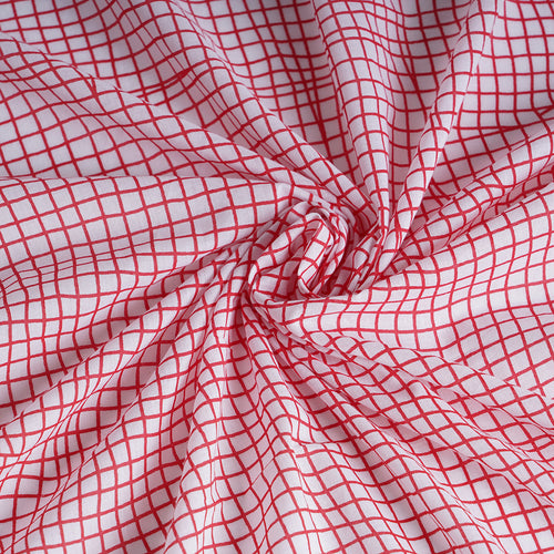 Red illusion check print sheer fabric