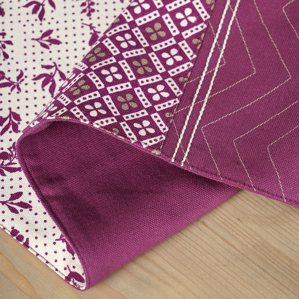 Maroon cotton table runner, geometrical and floral print with patchwork, table decor, sizes available