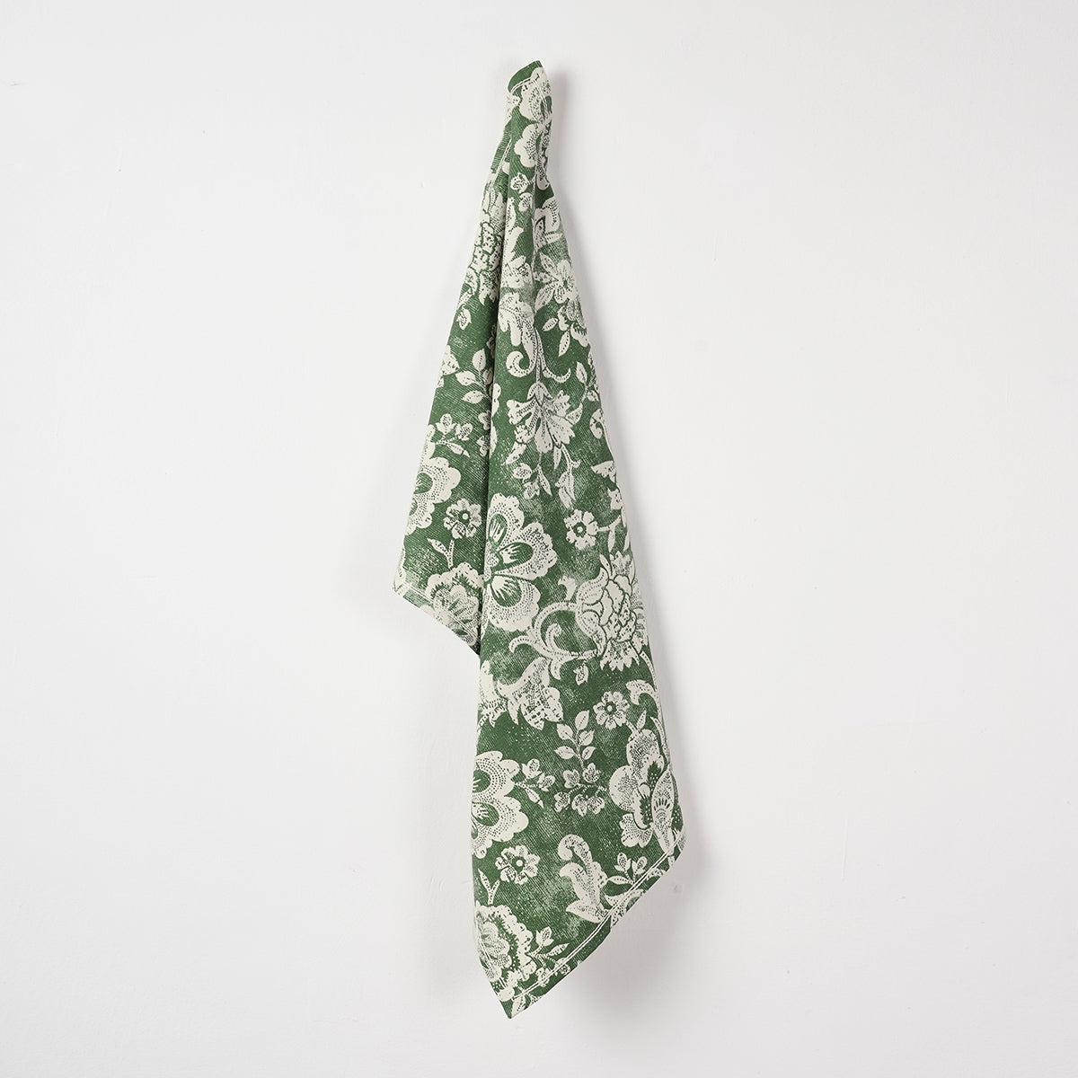 DOMINOTERIE Green Printed Kitchen Towel, bold floral pattern, 100% cotton, size 20"X28"
