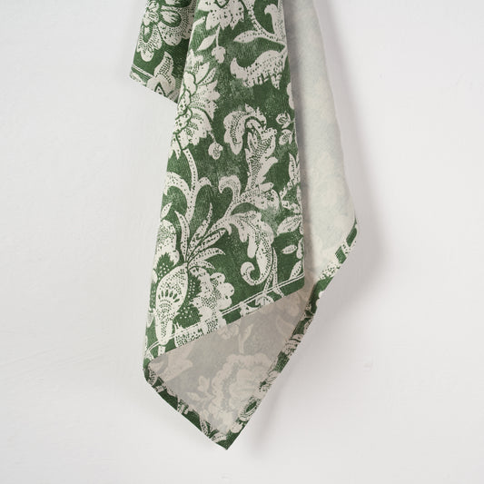 DOMINOTERIE GREEN cotton Table napkin, Bold floral print.