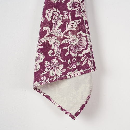 DOMINOTERIE Plum Printed Kitchen Towel, bold floral pattern, 100% cotton, size 20
