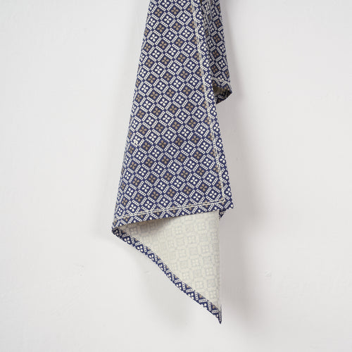 DOMINOTERIE Indigo Blue Printed Kitchen Towel, geometrical pattern, 100% cotton, size 20