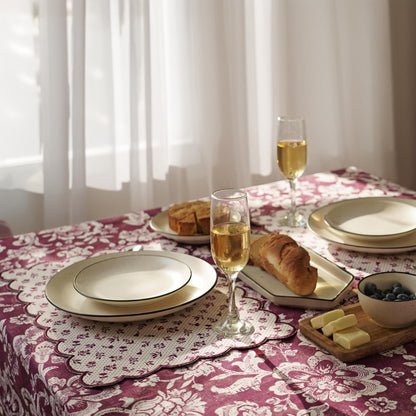 Plum Dominoterie Bold Floral Print Cotton Tablecloth | Round, 4-Seater & 6-Seater Sizes - Vliving