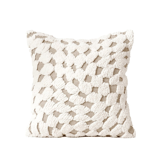 Checkered Tufted off white &amp; Beige Throw Pillow Cover, 18X18 inches - Zulu Collection