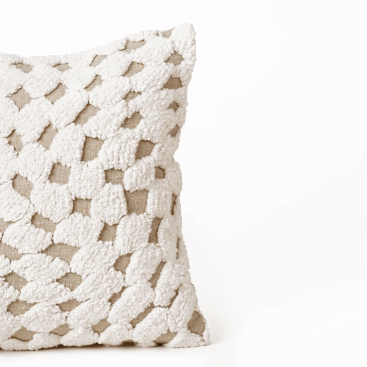 Checkered Tufted off white & Beige Throw Pillow Cover, 18X18 inches - Zulu Collection