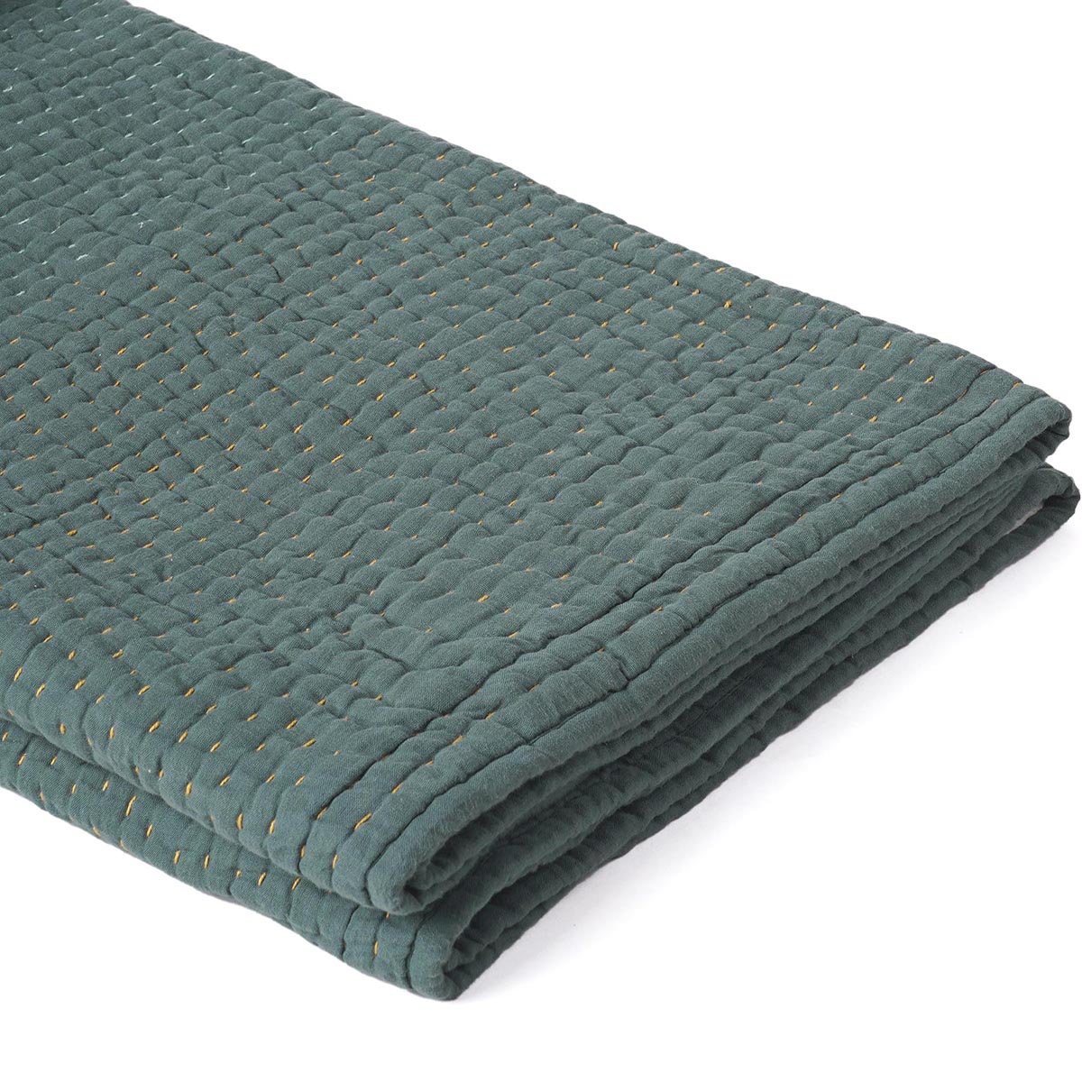 Olive colour muslin gauze hand quilted Throw blanket, simple stripe quilting, 100% cotton, 50X60 inches