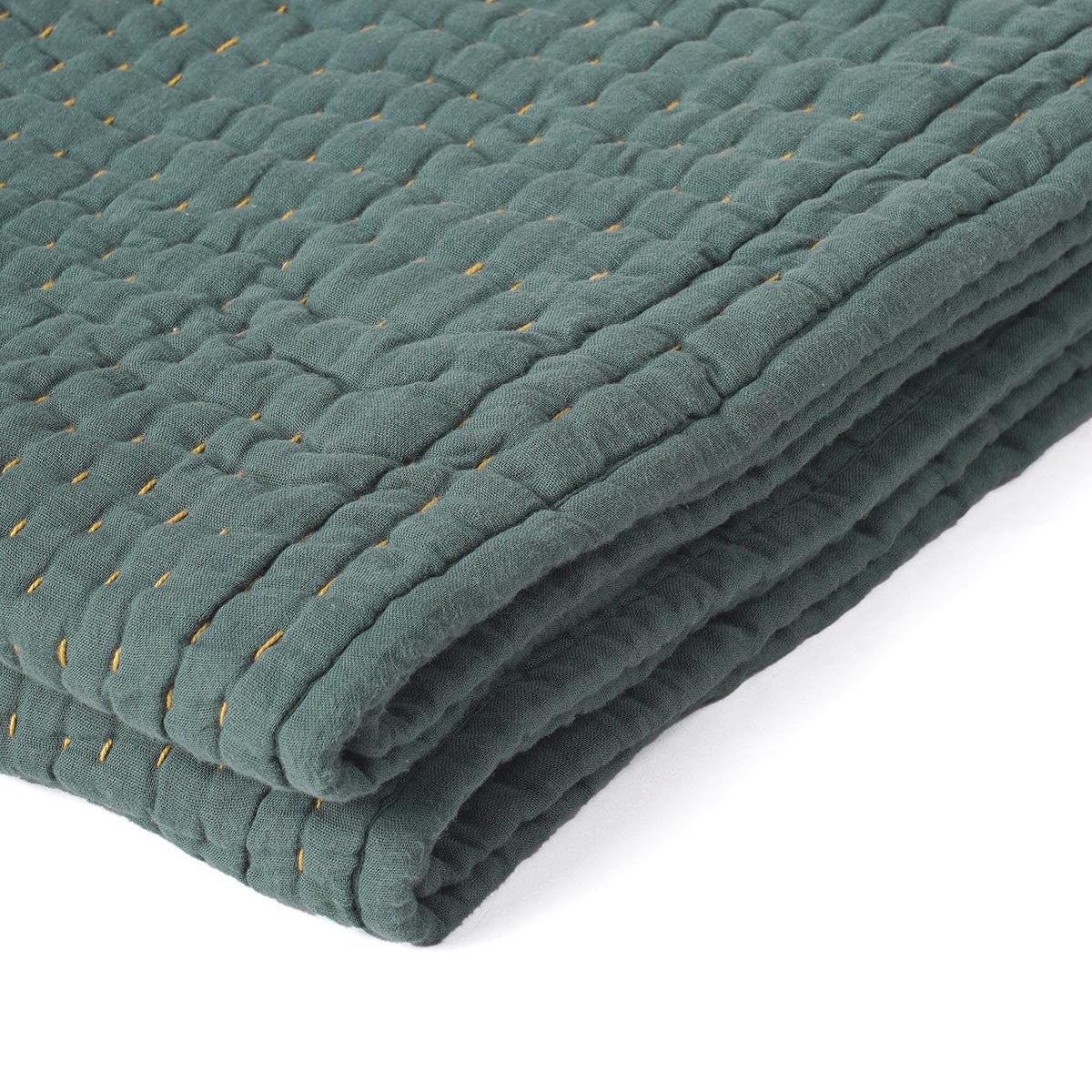 Olive colour muslin gauze hand quilted Throw blanket, simple stripe quilting, 100% cotton, 50X60 inches