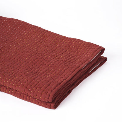 Terracotta colour muslin gauze hand quilted Throw blanket, simple stripe quilting, 100% cotton, 50X60 inches