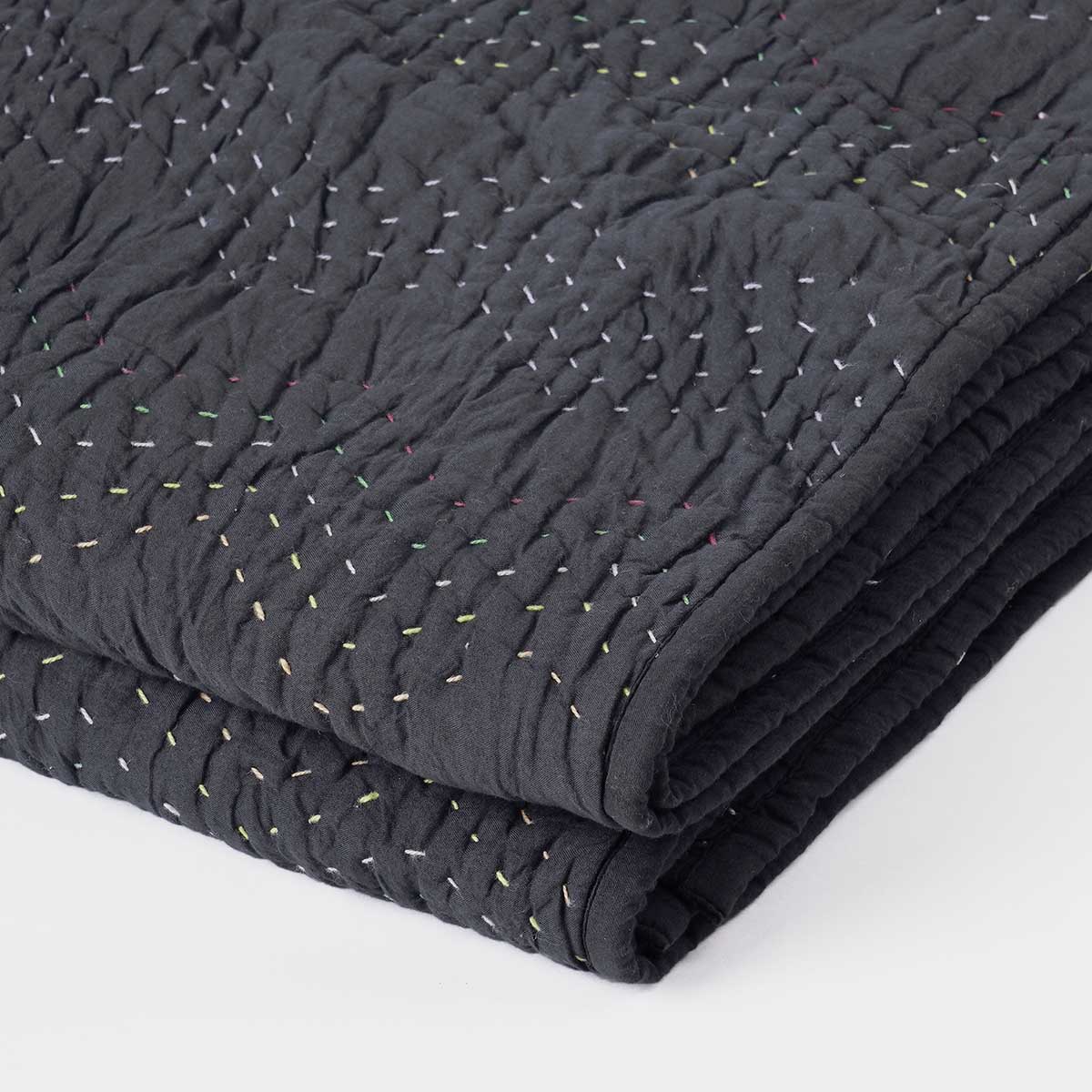 Black quilted bedspread, chevron pattern, outlet zig zag quilting, cotton kantha quilt, 100% cotton, Sizes available