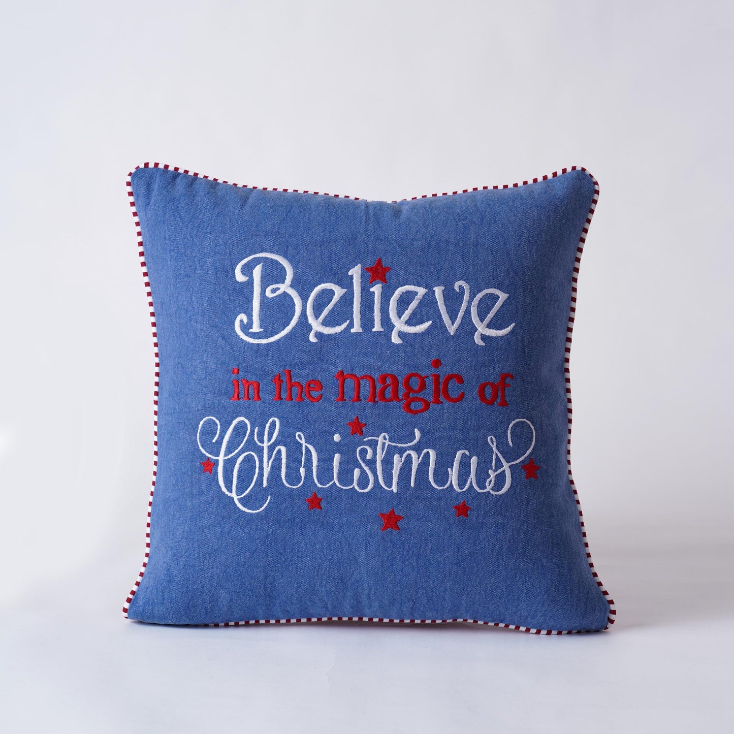 Christmas pillow cover, Blue and red colour, embroidery, cotton pillow cover, sizes available