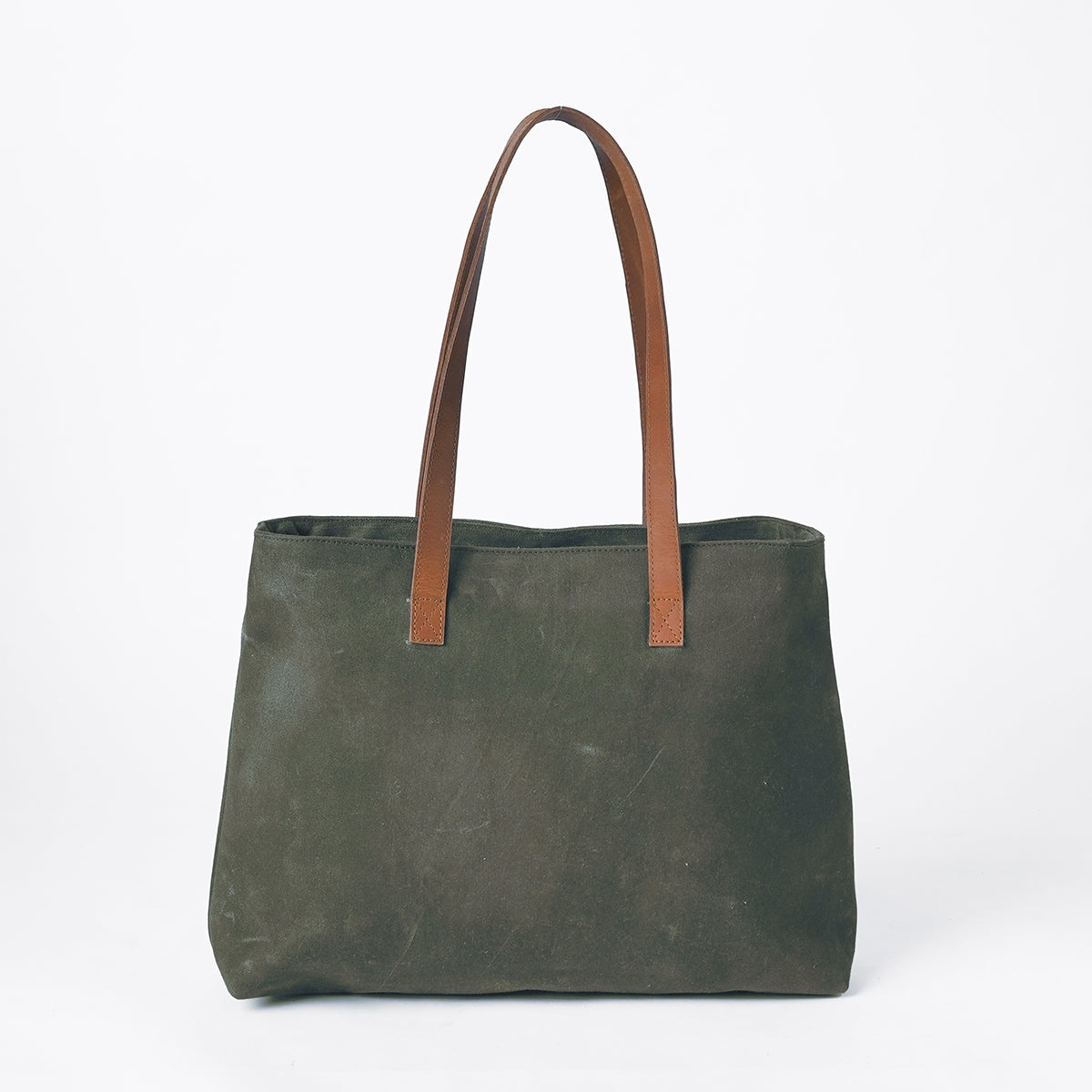Olive Green waxed canvas yoga bag, gym bag, leather adjustable straps, 16X13X4 inches