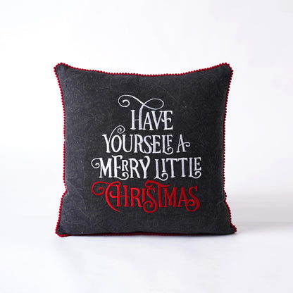Christmas pillow cover, charcoal and red colour, embroidery, cotton pillow cover, sizes available