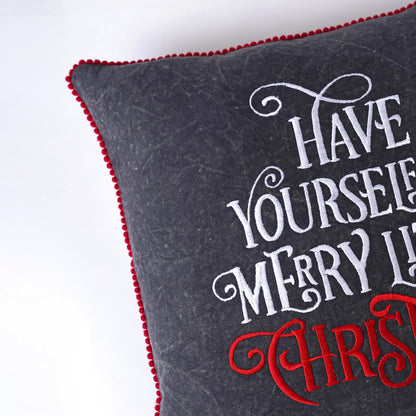 Christmas pillow cover, charcoal and red colour, embroidery, cotton pillow cover, sizes available