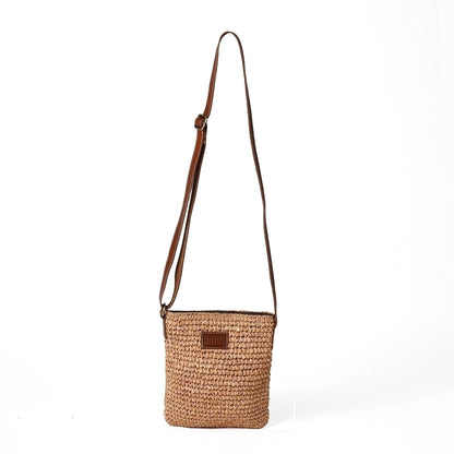 Natural colour Rafia/straw sling bag with adjustable leather handle