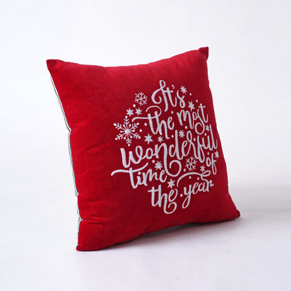 Christmas pillow cover in Red embroidered velvet, sizes available